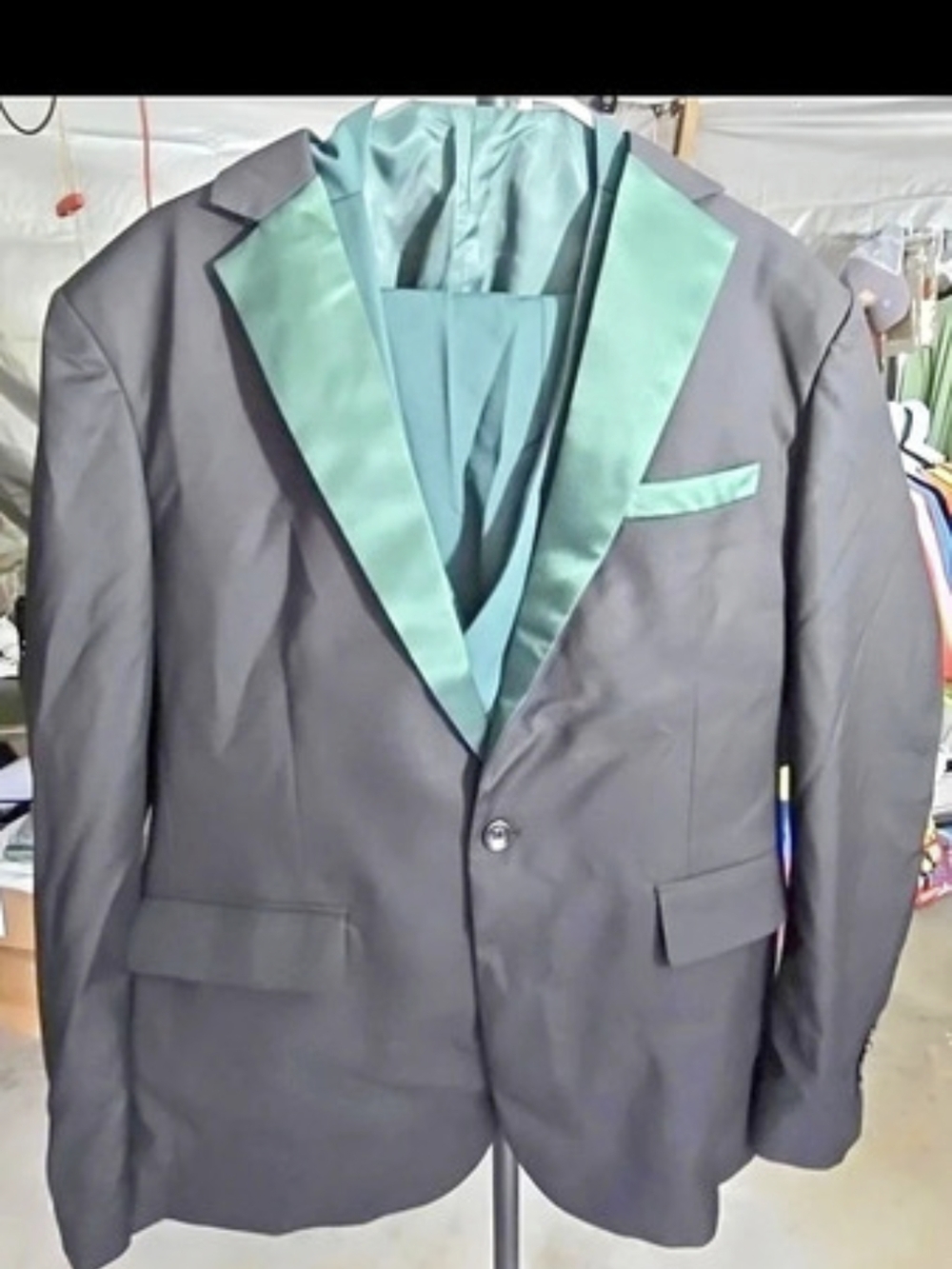 Men's Color Block Tuxedo Jacket in Black & Green Like New